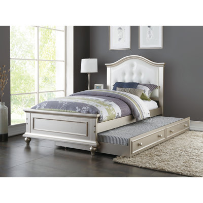 Lit simple avec lit gigogne pour chambre à coucher, tête de lit blanche, contreplaqué de pin et placage de bouleau, lit gigogne de style contemporain, lit d'enfant