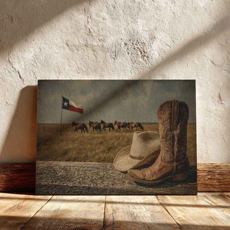 Bottes de cowboy du Texas, art sur toile - ranch de l'Ouest, décor de ferme, H 12 po x l 18 po