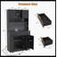 Armoire de cuisine 73 po en bois cannelée noire avec support à micro-ondes, rangement, station de charge et panneau perforé pour le salon