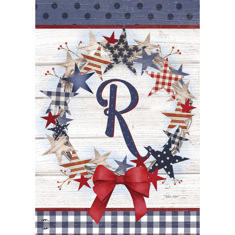 Drapeau de jardin American Wreath Monogram R