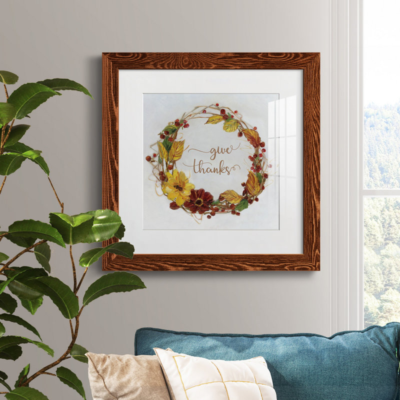 Citrouille dans une couronne d'automne - peinture encadrée, H 35,5 po x l 35,5 po x P 1,5 po, Érable encadré