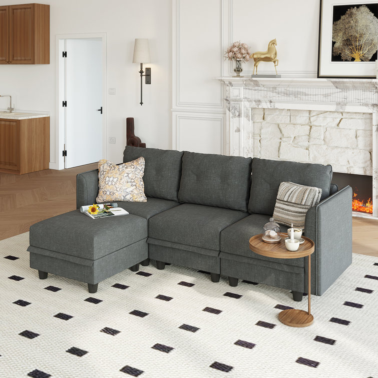Tomario 4- Piece Upholstered L-Shaped Modular Sectional With Storage
