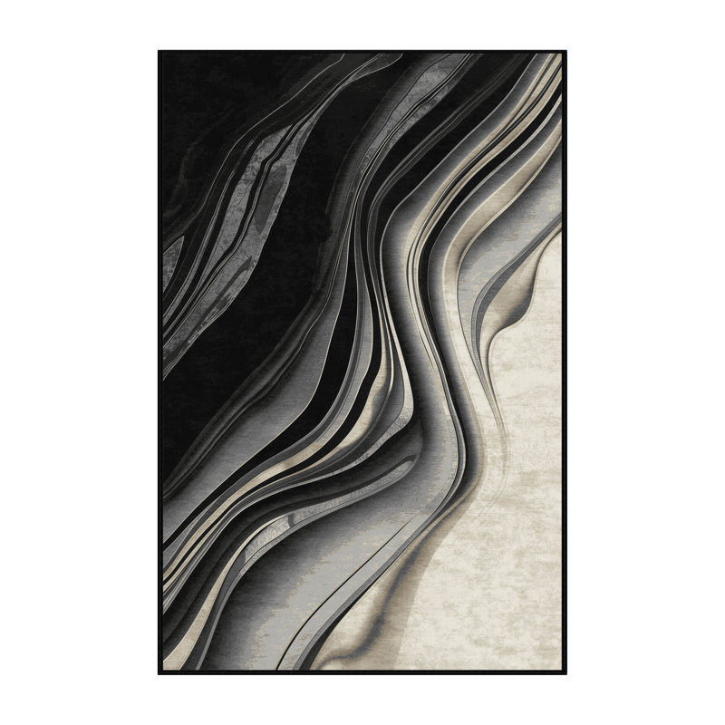 Machine Washable Manhasset Posh & Luxe Ombre Rug in Gray – Black Binding, 4x6
