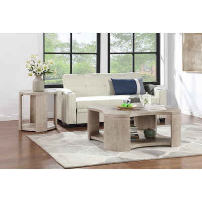 Table de bout en bois Mong avec bords découpés et pieds arrondis en croissant