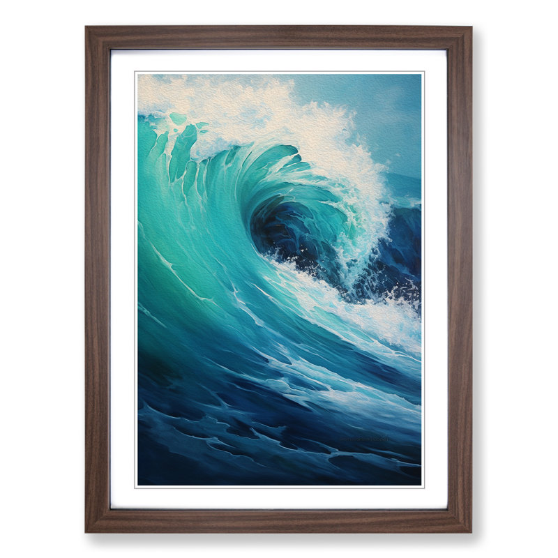 Ocean Action No.2 - Single Picture Frame Print on Wood, 34cm H x 25cm W x 2cm D, Walnut