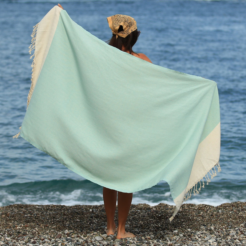 Fulvia Turkish Cotton Beach Towel, Mint Green