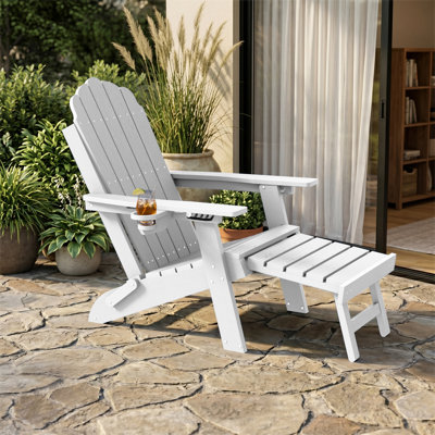 Folding Adirondack Chair with Retractable Ottoman, HIPS Weather-Resistant Patio Chair