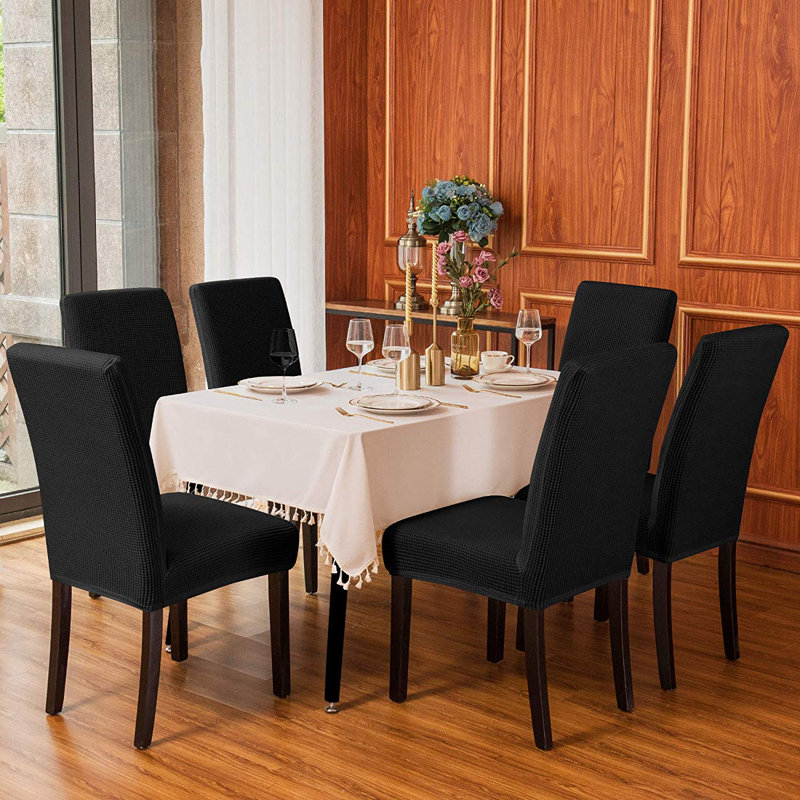 Soft Stretchy Box Cushion Dining Chair Slipcover, Black