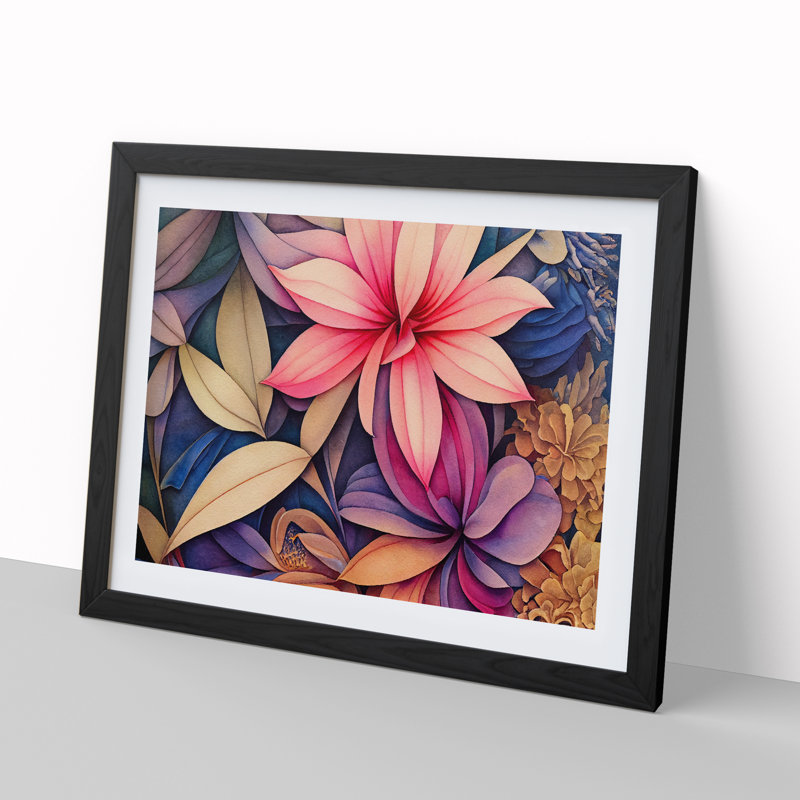Daring Watercolour Flowers - Single Picture Frame Painting, 46cm H x 64cm W x 2cm D, Black