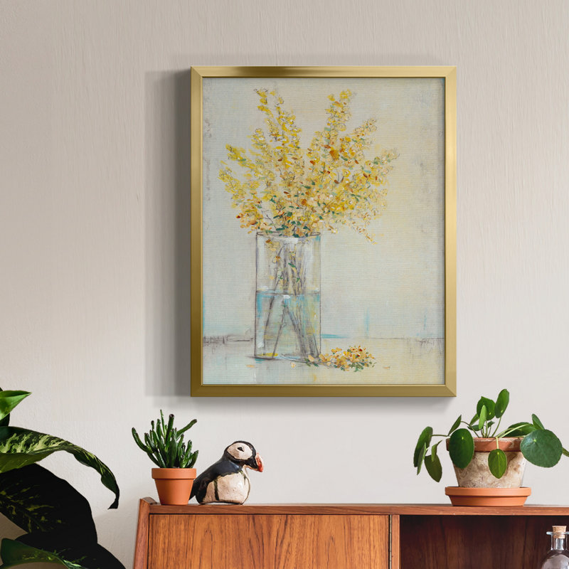 Vaporisateur jaune dans un vase II - Toile avec cadre de qualité supérieure - Prêt à être accroché