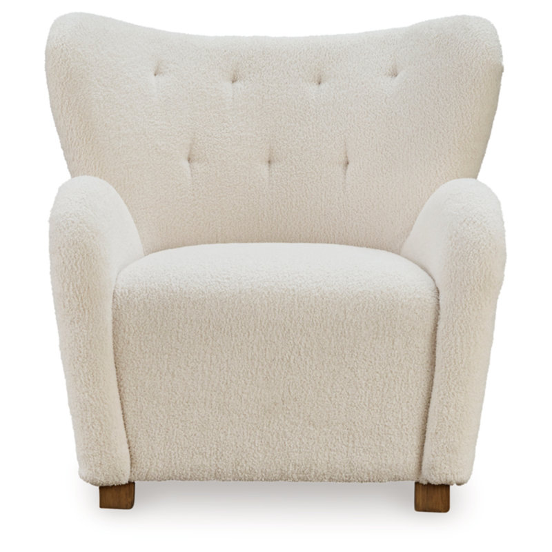 Ecru Faux Shearling Tufted Wingback Accent Chair