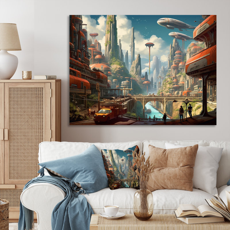 Art mural Sci Fi Odyssey City I - Sifi, Toile tendue, H 12 po x l 20 po x P 1 po