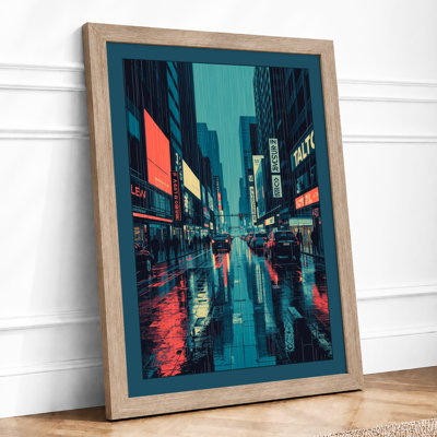 Neon City at Night Modern - Framed Print