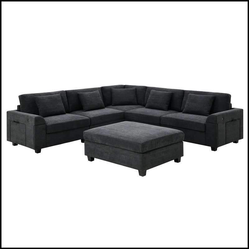 Ensemble de canapé modulaire en forme de U de 128 * 67 pouces, ensemble de canapé en chenille 6 places avec repose-pieds surdimensionné pour plus de confort et de style