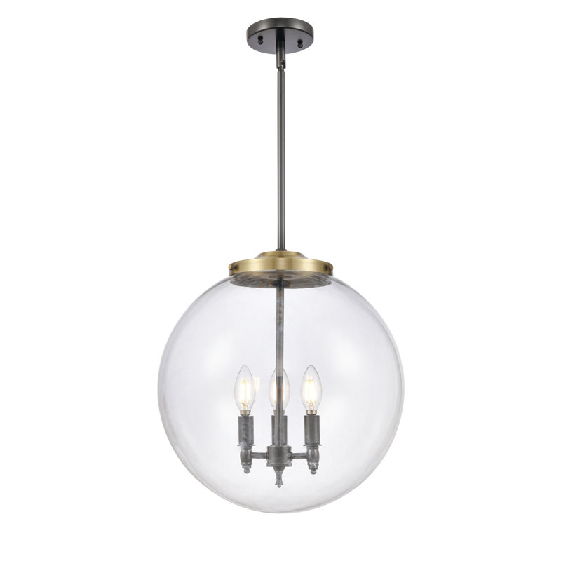 Frederick 3 - Light Pendant, 17" H x 16" W x 16" D, Clear, Black Antique Brass