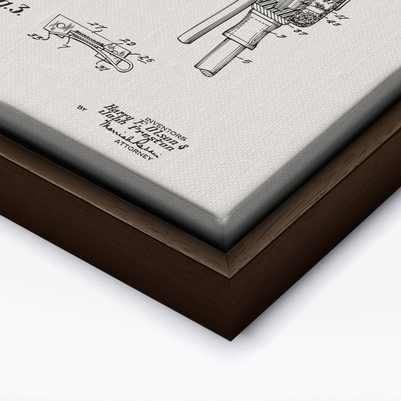 Microphone Blueprint No2, Canvas, 24"H x 32"W, Brown Framed