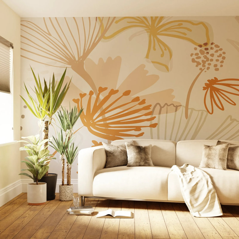 Superfresco Easy Scandi Floral Print To Order Fixed Size 2.8m x 3m Mural, Peach
