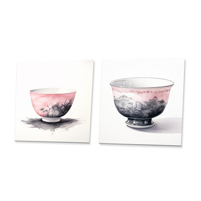 «Pink Pink Teacup Delight I», ensemble de 2 impressions murales chinoises en métal