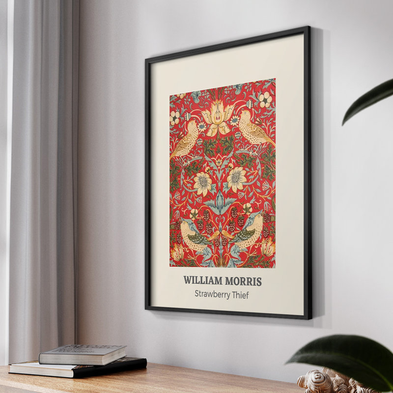 William Morris, reproduction encadrée XCIV, H 14 po x l 11 po, Noyer