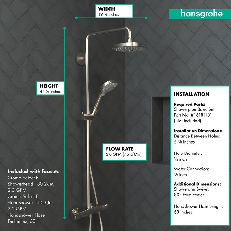 Système de douche complet avec douche Crom, Nickel brossé
