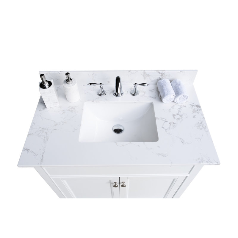 Le comptoir de meuble-lavabo 37 pouces - lavabo en pierre d'ingénierie blanche ajoute du style à votre installation de plomberie