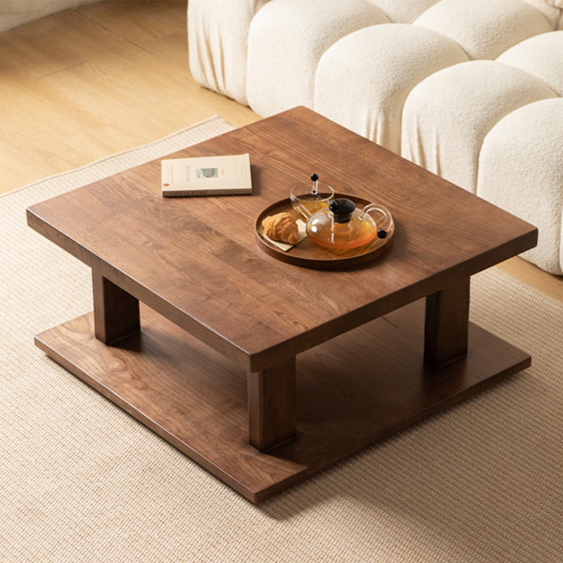 Table basse moderne en bois massif minimaliste., 14.9" H x 35.4" L x 35.4" W, Brun