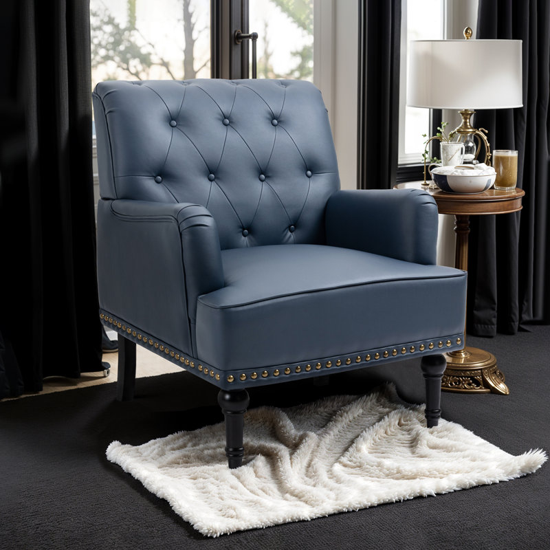 Annalese 28.5'' Wide Modern Leather Armchair, Dark Blue