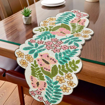 Chemin de table floral multicolore fait à la main à motif de perles pastel pour Pâques, salle à manger, vestibule ou fête de jardin