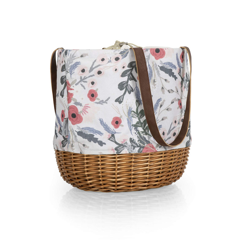 Floral Canvas and Willow Picnic Basket Tote