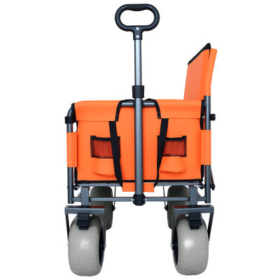 3-in-1 Folding Wagon with Bench Seat – 500lbs Capacity, 9"x4" Beach Tires for Camping & Beach, orange