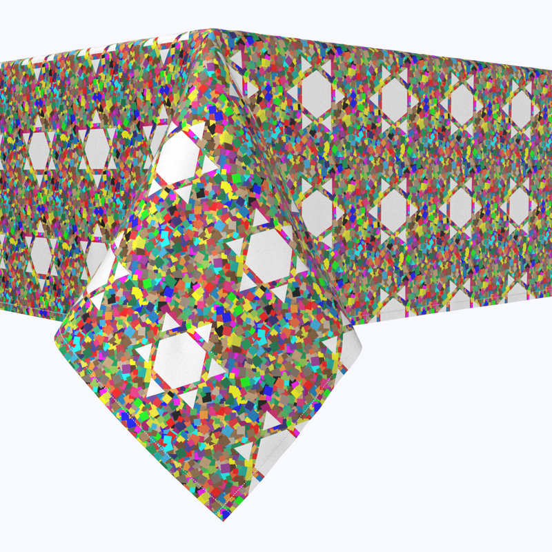 Geometric Hanukkah Tablecloth, 120" x 60", Colorful Hexagonal Icon