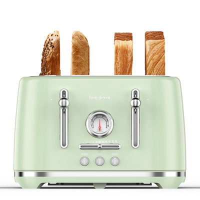 4 Slice Toaster, Extra Wide Slots, Longdeem Retro Stainless Steel Toasters, 6 Browning Options, Auto Shut Off & Frozen Function, Toast Fruit Bread, Bagel & Waffle