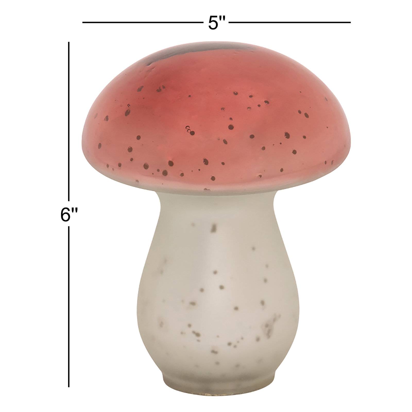 Glass Mushroom Decor, 6" H x 5" W x 5" D, White/Orange