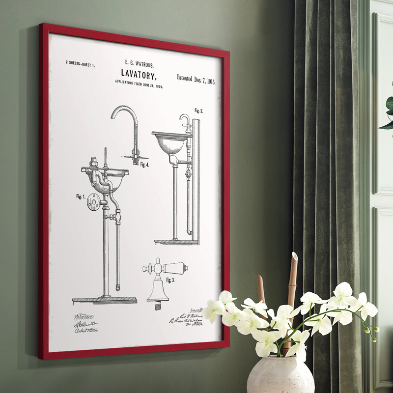 Lavabo rétro II, reproduction encadrée - bois massif, Rouge, H 10 po x l 8 po