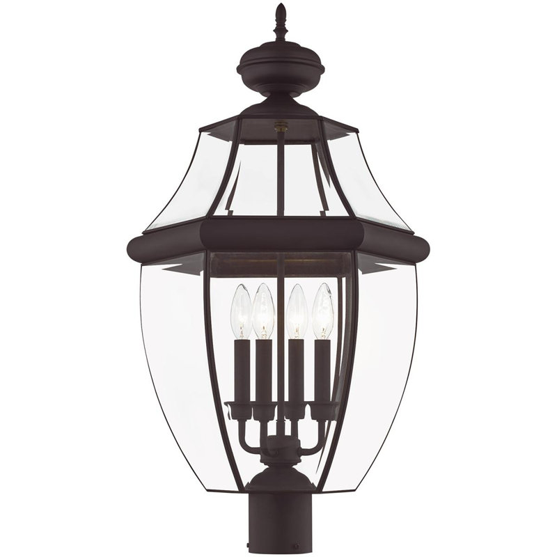 Outdoor Post Lantern Pendant Lighting Fixture - with Clear Glass Shade, Bronze