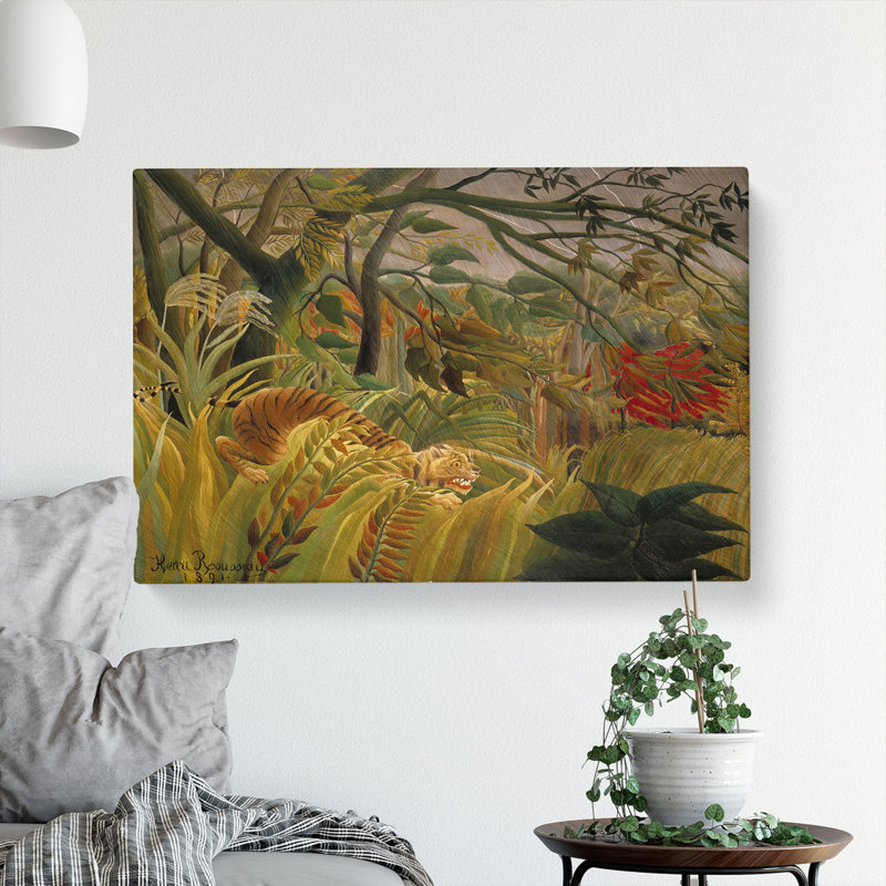 Tiger In A Tropical Storm by Henri Rousseau - Wrapped Canvas Painting, 50cm H x 76cm W x 3cm D