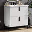 Meuble-lavabo de 30 po avec lavabo en céramique intégré, conception de tiroir cannelé, glissières encastrées à fermeture en douceur, rangement extensible, pieds 5,8 po, 8,27 po, blanc, style contemporain fabriqué à la main, système, tiroirs,-922768421