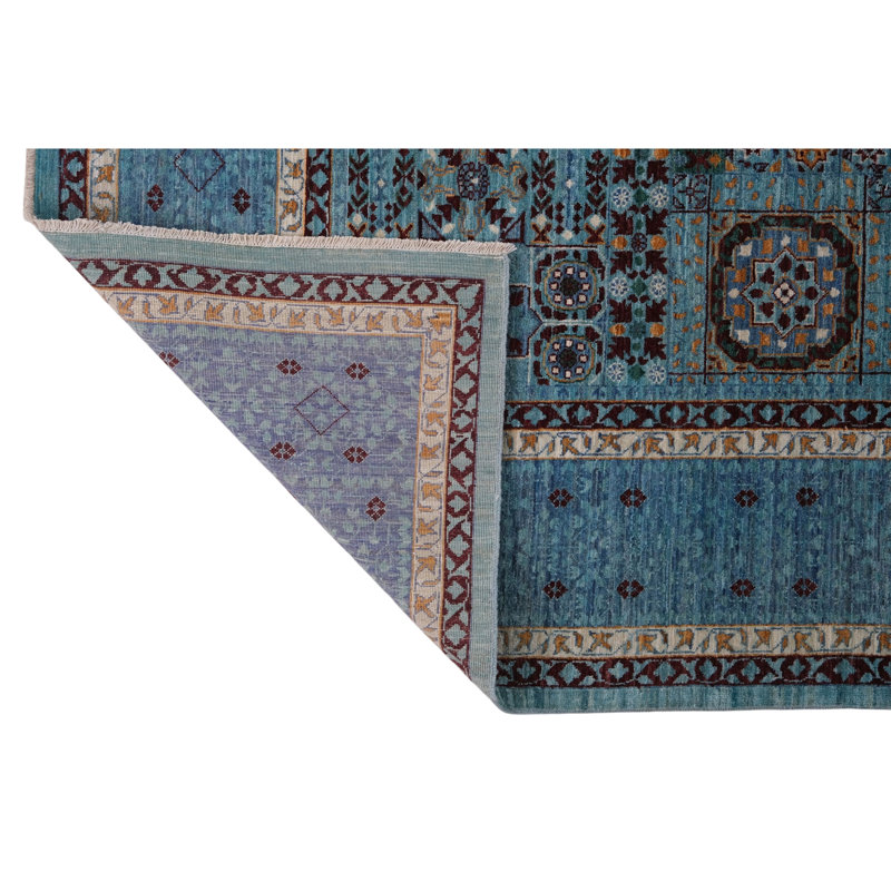 Hand Knotted Wool Area Rug in Turquoise