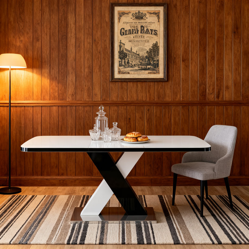 Modern Stretchable Rectangle Dining Table With Sturdy X-Shape Legs,For Versatile Home Use, White/Black, White/Black