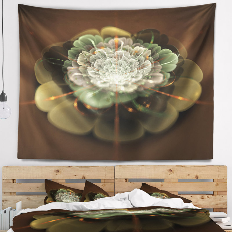 Fleur blanche fractale sur tapisserie brune, H 32 po x l 39 po
