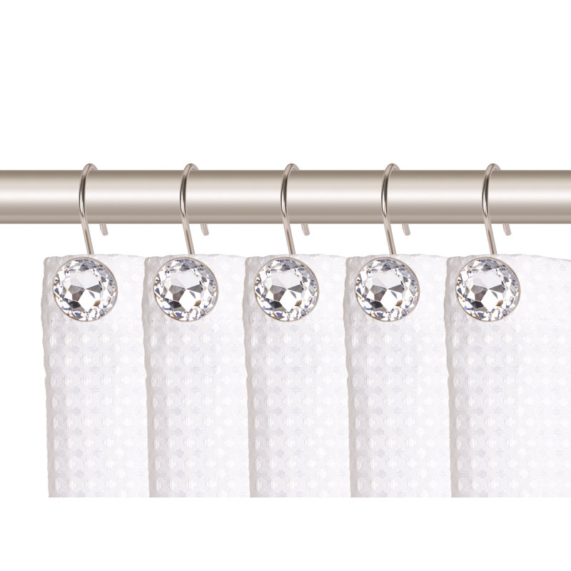 Brushed Nickel Crystal Design Shower Curtain Hooks Set of 12
