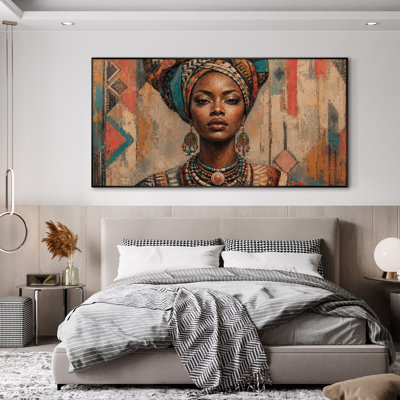 Très grand, reproduction d'art sur toile - Portrait de femme afro-américaine bohémienne - "Assemblage requis (cadre non fini)"