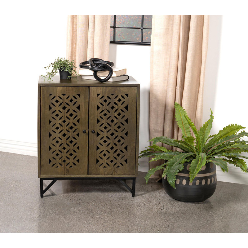Armoire de rangement en bois à 2 portes avec treillis brun