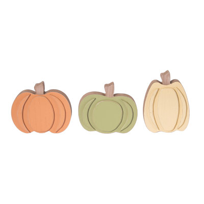 MDF Pumpkin Set of 3 Decorative Objects for Fall Harvest Multicolor Pumpkin Sculptures Wood Tabletop Indoor Use Perfect for Home Decoration Gift Giving and Hostess Gifts