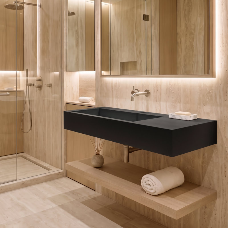 Meuble-lavabo mural simple 35 po Boyter, Noir, Aucun trou