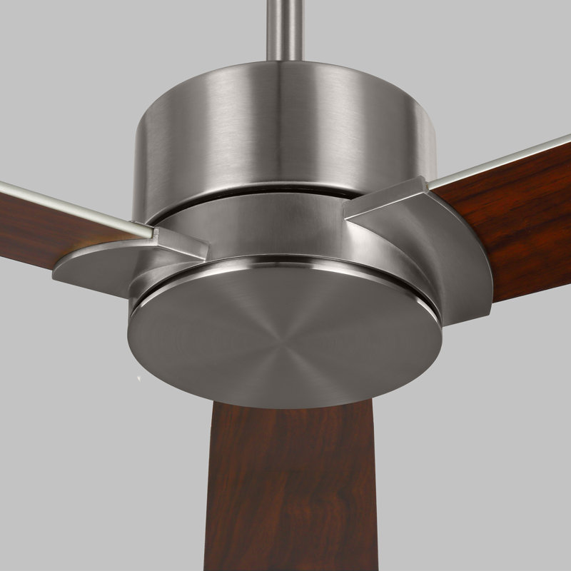 Rozzen Downrod Ceiling Fan, Silver/Walnut, 44", Brushed Steel