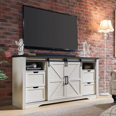 66 Inch TV Stand Console For Tvs Up To 75" With 2 Sliding Barn Doors And Drawers