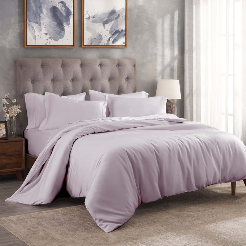 Mitchell Egyptian Cotton Blend 300 Thread Count Solid Duvet Cover Set With Pillow Shams, Lilac