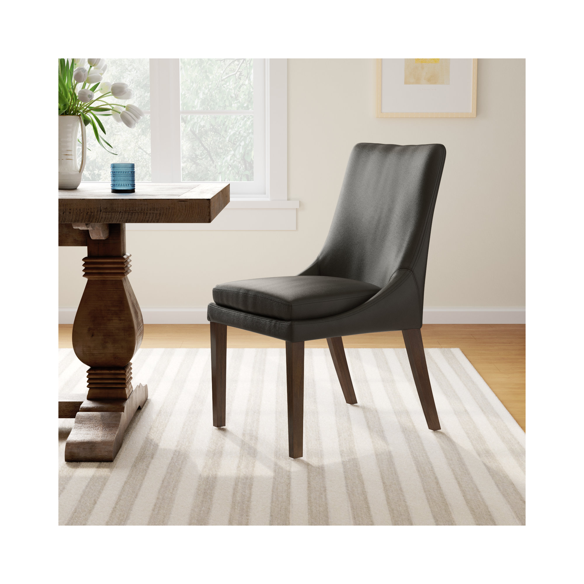 Niara Leather Upholstered Side Chair, Impression Dark Grey Genuine Leather
