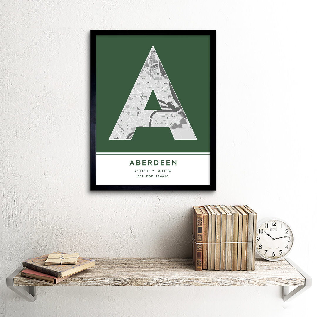 Aberdeen City Map Aberdeen Green by Wee Blue Coo - Single Picture Frame Typography